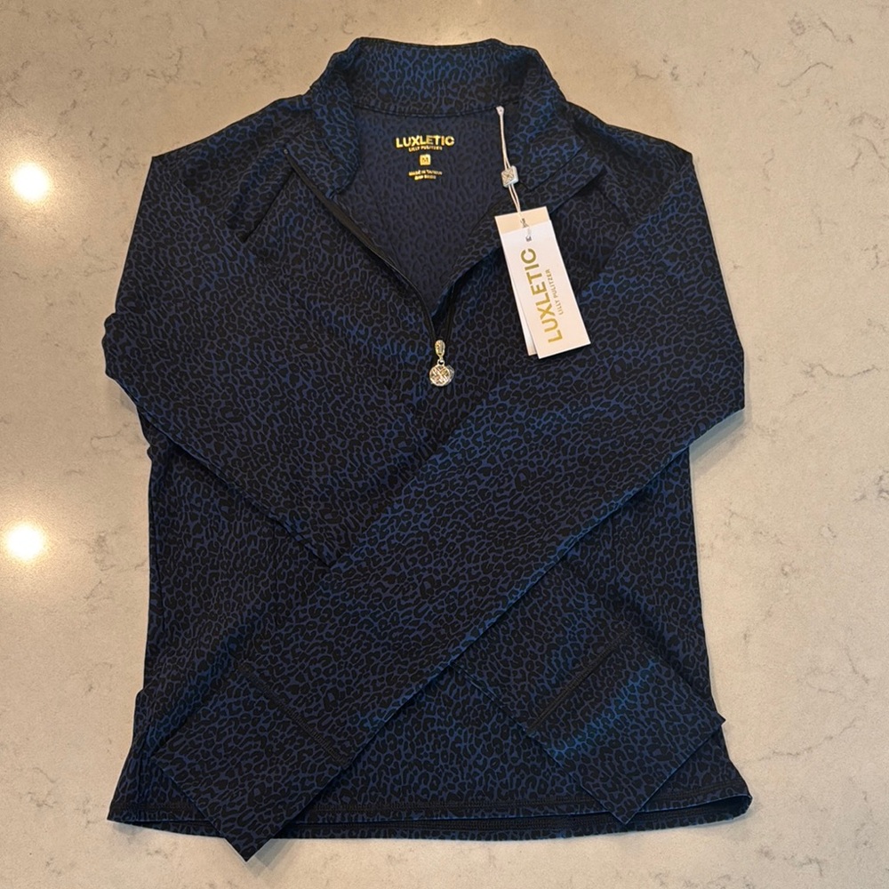 Luxletic Blue Leopard Print Quarter-Zip Pullover